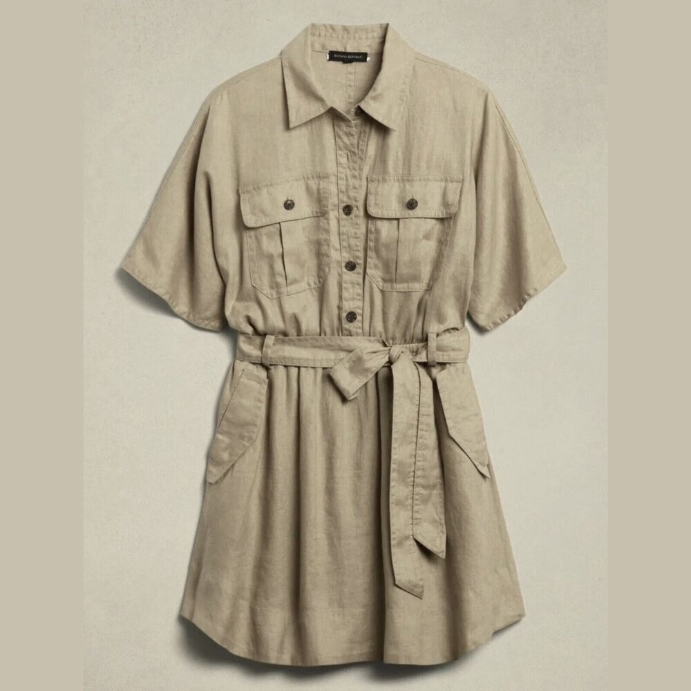 Banana Republic Khaki Linen Utility Camel Mini Dress Size XS - 47655